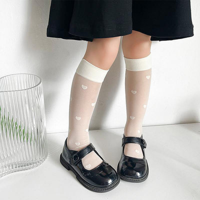 兒童襪子夏季薄款愛心款透明包芯紗直板無后跟大小童絲襪XS046