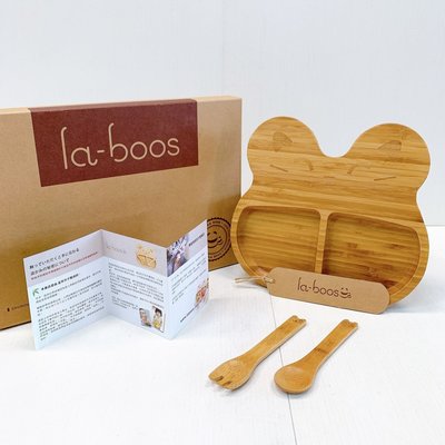 Wookiki生活百貨【LABOOS 樂舖】 竹製兒童餐具 元氣貓 餐盤 湯匙 叉子