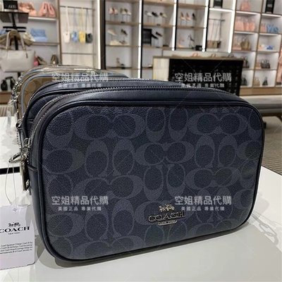 空姐精品代購 COACH 68167 春夏熱賣新款 PVC拼牛皮 女士雙拉鏈 相機包 單肩斜挎 側背女包 附購證下標送禮