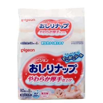 @企鵝寶貝@日本製-貝親PIGEON-加厚型純水濕紙巾/濕巾(80抽×3包)-缺貨中