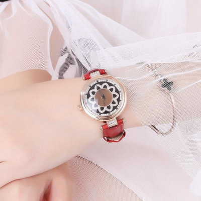 熱銷 DACR太陽花旋轉手錶腕錶貝殼面水晶旋轉鑲鉆鋼帶手錶腕錶女錶抖音網紅款480 WG047