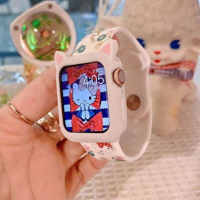 Hello Kitty聯名錶帶+錶殼適用蘋果手錶錶帶Apple watch錶帶iwatch765432se錶帶卡通矽膠運
