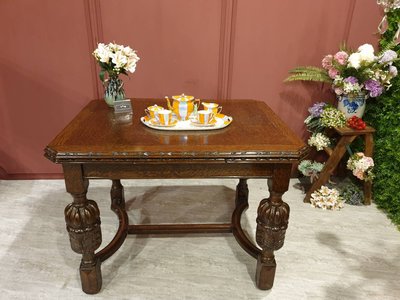 【卡卡頌 歐洲跳蚤市場/歐洲古董】19世紀 高質感 英國~ 都鐸球根雕刻  可加大  橡木 古董餐桌 工作桌t0168✬