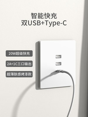 國際電工86型Type-c20W快充USB插座開關面板墻壁蘋果手機充電家用--三姨小屋