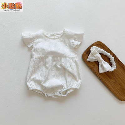 【小點點】嬰幼兒衣服嬰兒純色提花哈衣嬰兒飛袖包屁衣兒童衣服