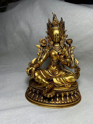 早期收藏老件西藏藏傳佛教鎏金藏佛鎏金佛綠度母藝術擺件