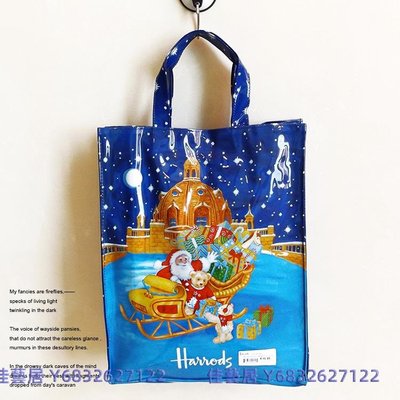Harrods購物袋防水袋可愛卡通飯盒袋茶壺包手拎包圣誕熊禮物環保-佳藝居