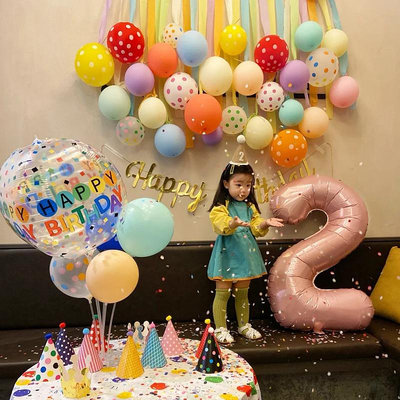 韓國ins馬卡龍色氣球流蘇寶寶生日節日周歲背景墻布置裝飾氣球束半米潮殼直購