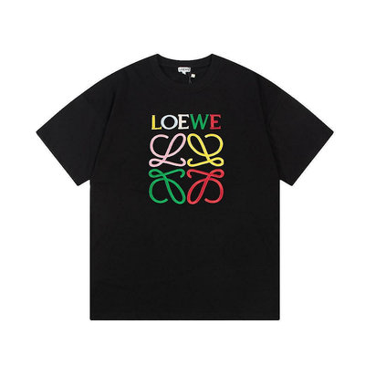 Leann代購~LOEWE 羅意威 夏季新款精工彩色字母LOGO刺繡短袖T恤??