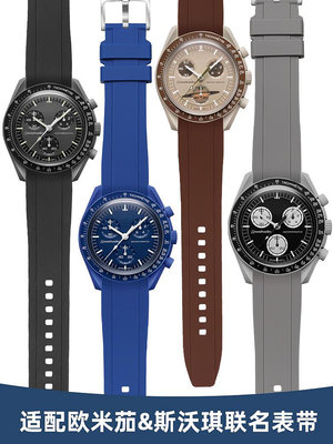 手錶帶 適配omega歐米茄swatch斯沃琪聯名星球超霸登月系列硅橡膠手錶帶