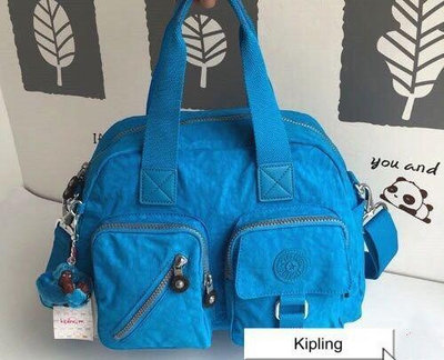 小Z代購#Kipling 猴子包 湛藍 多夾層拉鍊款輕量手提肩背斜背包  防水