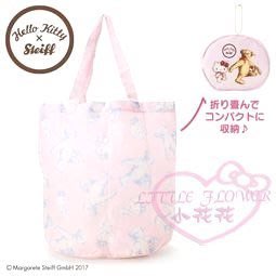 ♥小公主日本精品♥Hello Kitty 凱蒂貓 x Steiff 粉色摺疊購物袋附收納包泰迪熊走路42169307