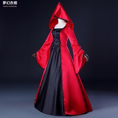 黑紅色lolita宮廷服連帽公主裙歐式禮服影樓攝影成人女晚會舞臺裝-名流