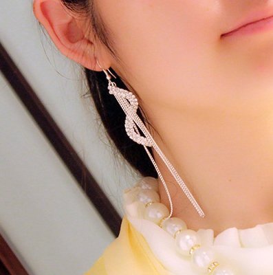 ╭✿蕾兒0509✿╮LB020-韓國耳飾 超長款水鑽S形流蘇垂墜耳環耳墜耳勾耳線