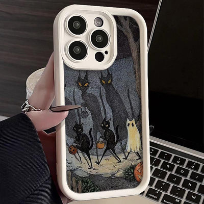 個性暗黑系手繪黑貓iphone15promax蘋果14plus手機殼創意小米13華為榮耀vivooppo紅米全