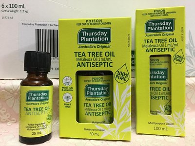 出清:澳洲 Thursday Plantation 星期四農莊100%純 茶樹精油25ml(無紙盒 )