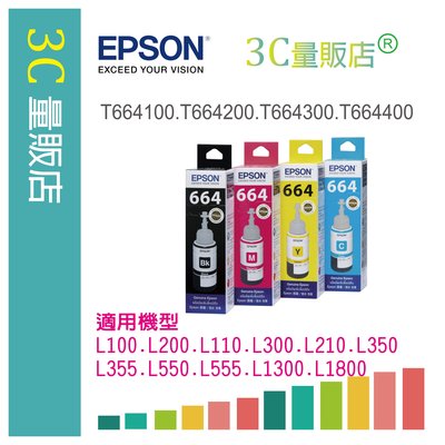 【3C量販店】EPSON L100/L200 原廠墨水匣組合包 (1黑3彩)