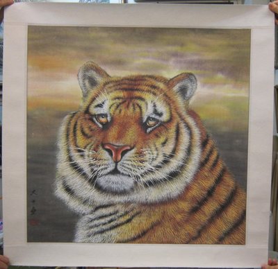 『府城畫廊-手繪國畫』老虎－工筆畫－78x78－(可加框)－有實體店面－請查看關於我聯繫