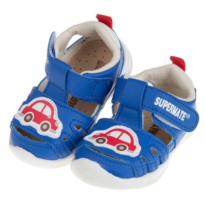 童鞋(12.5~16公分)BABYVIEW頂級皮質寶藍色小車寶寶護趾涼鞋'O8H29AB