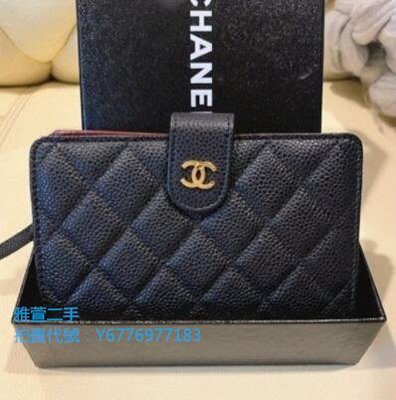 雅萱二手CHANEL 香奈兒 金/銀LOGO 荔枝紋 小羊皮 中夾 A48667