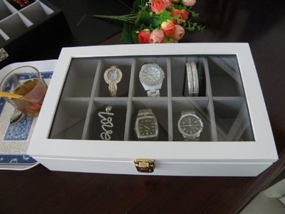 5Cgo【鴿樓】會員有優惠 20208270471 實木木質手錶盒 10格 黑/白 高級錶收納盒收藏盒存儲盒