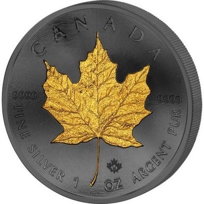 【海寧潮期貨】加拿大2015年神秘黑金楓葉1盎司釕化雙面鍍金銀幣