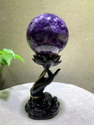 巴西天然紫水晶球擺件，夢幻紫水晶球、花紋美麗獨，手工打磨無1648 水晶 原石 擺件【玲瓏軒】