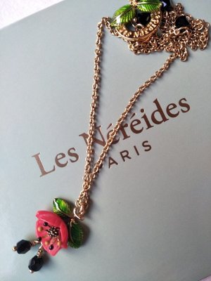 【巴黎妙樣兒】正品之美 法國廠製造 Les Nereides單朵極簡紅色罌粟花珍珠寶石花蕊 項鍊