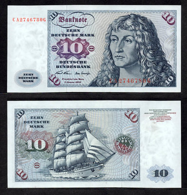 全新聯邦德國1970年版《青年男子》10 Deutsche Mark紙鈔
