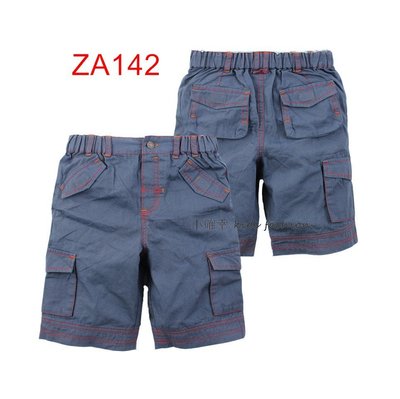 小確幸衣童館ZA142 歐美款原單純棉透氣舒適藍色多口袋造型工作褲五分褲