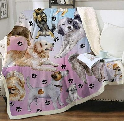 9147A 歐洲進口 可愛狗狗法蘭絨被子 沙發毯舒適毛毯小狗圖案小毯子懶人被居家車用保暖被寶寶嬰兒毯毛絨被子