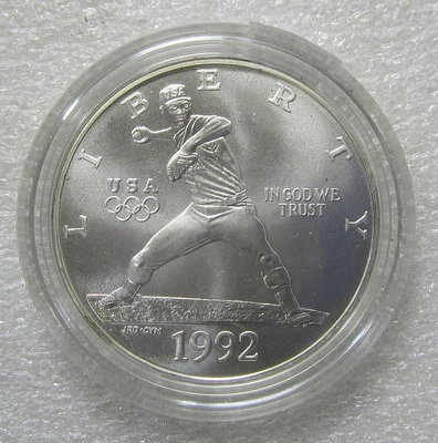 美國1992年巴塞羅那奧運會1美元D版棒球紀念銀幣