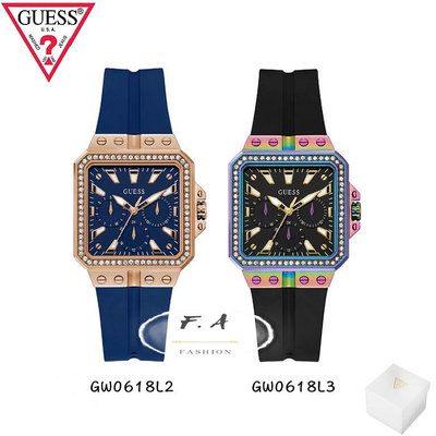 GUESS 多功能女生手錶 三眼日期顯示腕錶 不鏽鋼方形錶盤   潮流 時尚 情侶腕錶 GW0618L2 GW0618L3