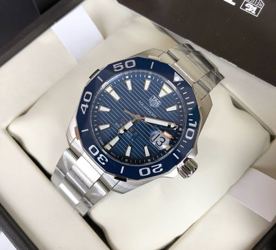 TAG HEUER Aquaracer 藍色面錶盤 陶瓷圈 銀色不鏽鋼錶帶 男士 自動機械錶 WAY211C.BA0928 豪雅 300M潛水錶
