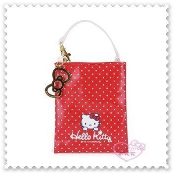 ♥小公主日本精品♥ Hello Kitty 手機袋 相機包 收納包 紅色 點點 金色蝴蝶結 日本製 42001904