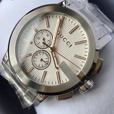 GUCCI G-Chrono 黑色面錶盤 銀色不鏽鋼錶帶 石英 雙眼計時 男士手錶 YA101201