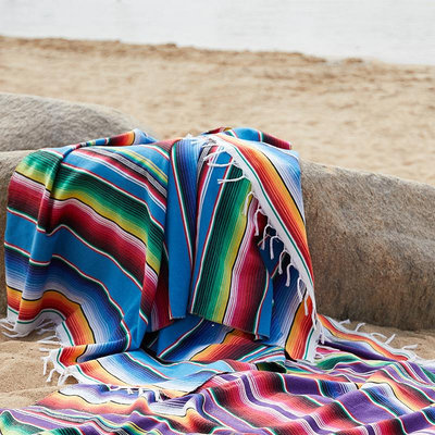墨西哥桌旗派對 桌布 桌旗 沙巾 野餐墊 墊子 印第安手工彩虹毯 家居掛毯沙灘毯-來可家居
