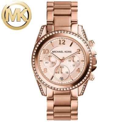 Michael Kors MK手錶女士手錶時尚復古鑲鑽玫瑰金防水石英錶MK5166