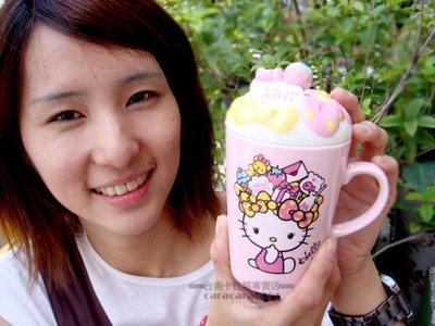 台南卡拉貓專賣店 三麗歐系列HELLO KITTY KT甜點蛋糕版 粉色系馬克杯(附杯蓋) 可今天寄明天到