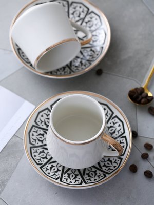 微瑕土耳其風格濃縮咖啡杯套裝金邊陶瓷杯碟歐式小奢華下午茶貓屎~特價