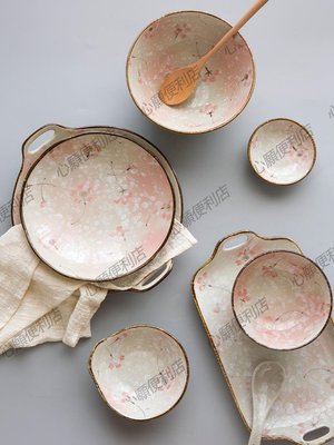下殺-雪櫻花日式陶瓷餐具送禮碗碟套裝家用菜盤魚盤碗盤筷組合