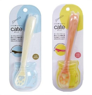 ＊小容容＊日本 CATE 貓掌造型矽膠寶寶副食品湯匙/蜂蜜棒/果醬刮匙/優格匙 白色/粉色