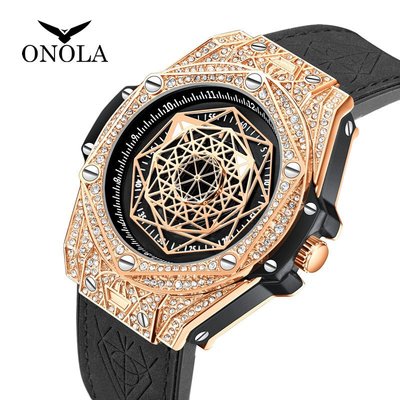 【潮裡潮氣】奧駱納/ONOLA跨境時尚滿鑽鑲鑽女士手錶男士防水石英錶ON3815