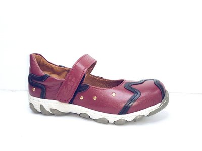 零碼鞋 9.5號 Zobr 路豹 牛皮氣墊娃娃鞋 DD533 紅黑色 (雙氣墊  DD系列) 特價990元  特殊大尺碼