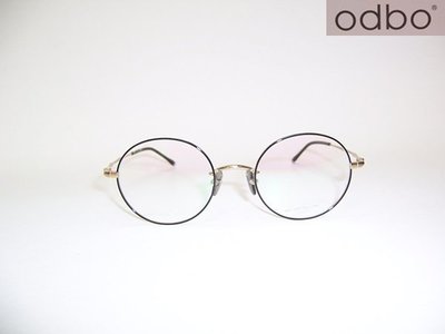 光寶眼鏡城(台南) odbo(Japan) 最新加寬復古純鈦眼鏡*日本製,1542 /c070,黑金色面,造型竹節純鈦腳