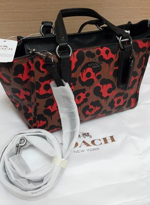 COACH F36321 全皮 紅色豹紋 手提包 可斜背 全新 (現貨）