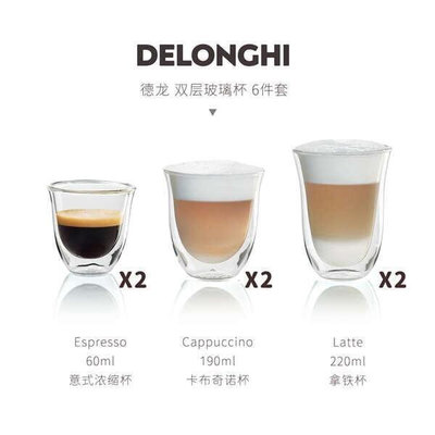 Delonghi德龍雙層防燙玻璃杯 家用隔熱拿鐵卡布奇諾咖啡杯2只裝 LT7