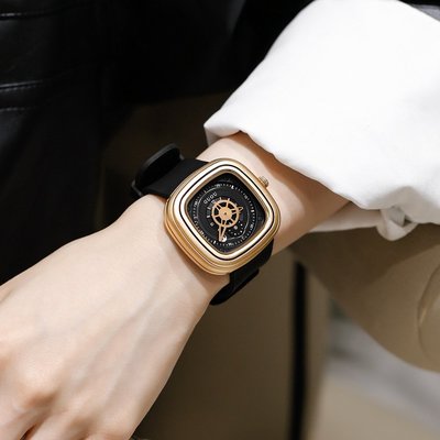 新款手錶女 百搭手錶女GUOU古歐2023新款簡約休閑女士手錶時尚硅膠帶輕奢小眾方形石英錶