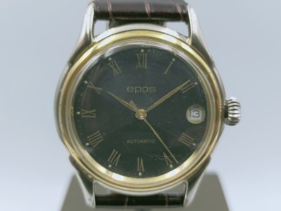 特價中【發條盒子H2824】EPOS 愛寶時 羅馬黑面 鍍金不銹鋼 摟空錶背 機械男錶 2824