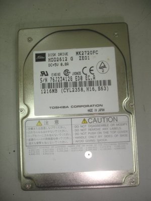 【電腦零件補給站】Toshiba MK2720FC 1G (1216MB) IDE 2.5吋硬碟